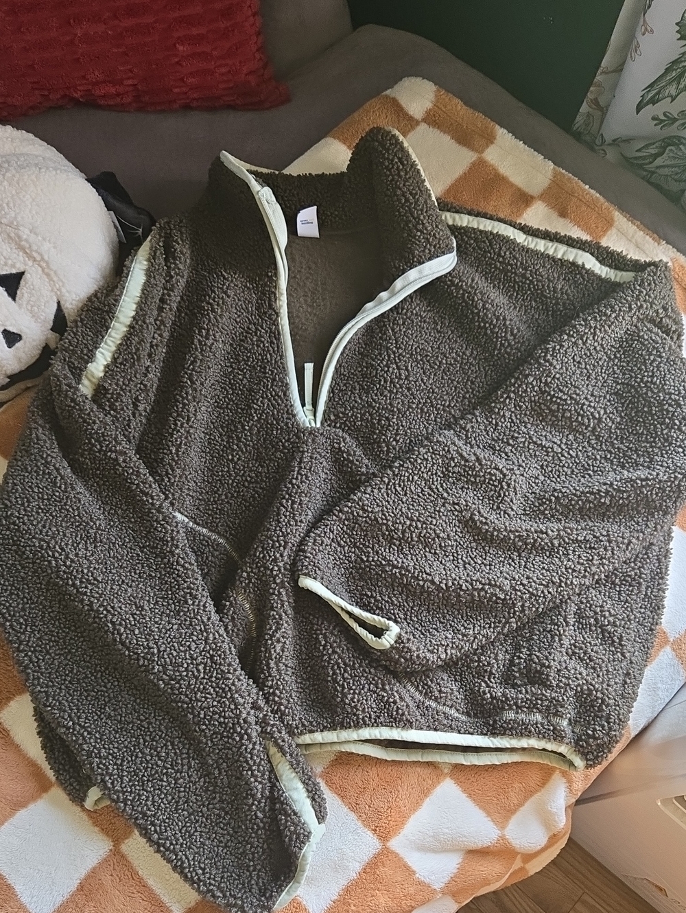 Old Navy Brown Sherpa Pullover with Cream Trim